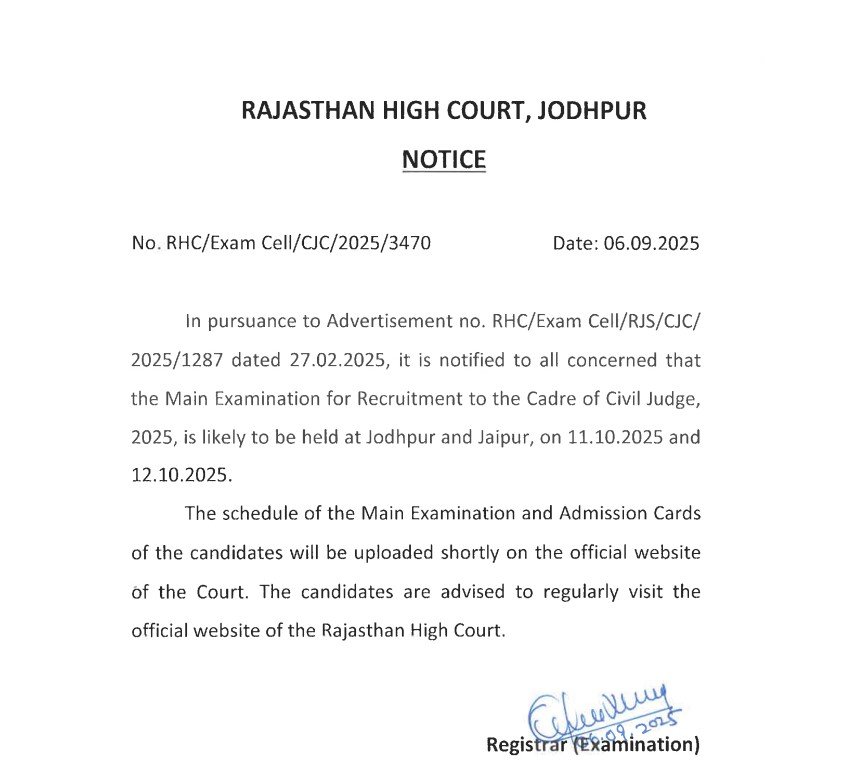 Screenshot 2025 09 06 183942 Raj HC RJS Recruitment 2025 Main Examination Dates Announced