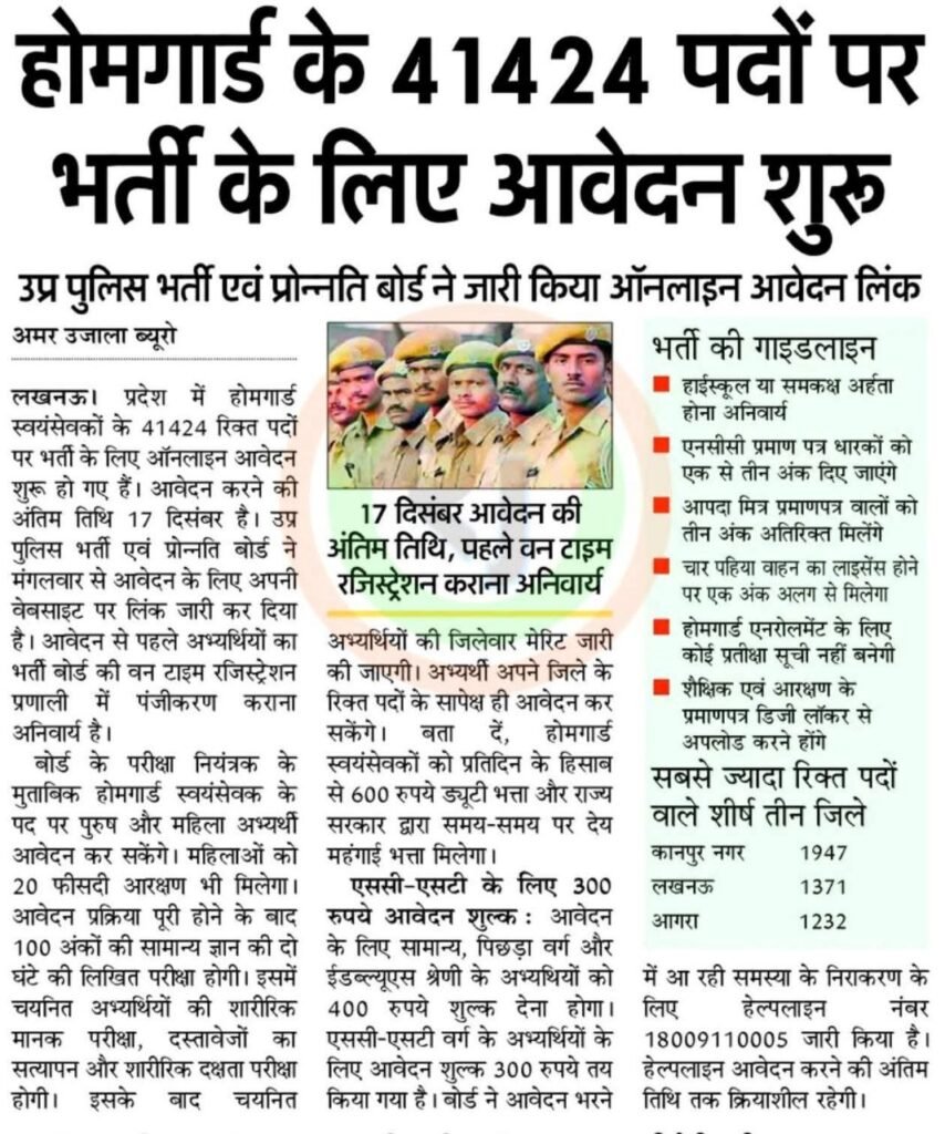 6118441180040203199 UP Home Guard Recruitment 2024: Online Applications Open for 41,424 Vacancies
