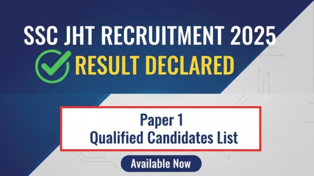 FGSFX SSC JHT Recruitment 2025 Result Declared – Check Paper 1 Qualified Candidates List