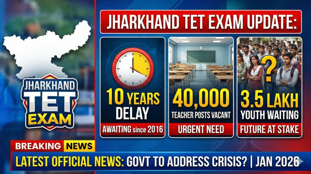 Jharkhand TET Exam Update: 10 Years Delay, 40,000 Teacher Posts Vacant, 3.5 Lakh Youth Waiting 1 Jharkhand TET Exam Update Jharkhand TET Exam Update: 10 Years Delay, 40,000 Teacher Posts Vacant, 3.5 Lakh Youth Waiting