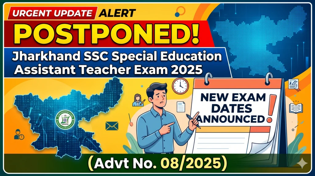 Jharkhand SSC Special Education Jharkhand SSC Special Education Assistant Teacher Exam 2025 Postponed – New Exam Dates Announced (Advt No. 08/2025)
