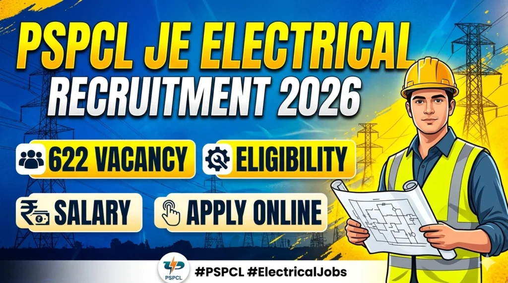 PSPCL JE Electrical Recruitment 2026 – 622 Vacancy Eligibility Salary Apply Online PSPCL JE Electrical Recruitment 2026 – 622 Vacancy, Eligibility, Salary, Apply Online
