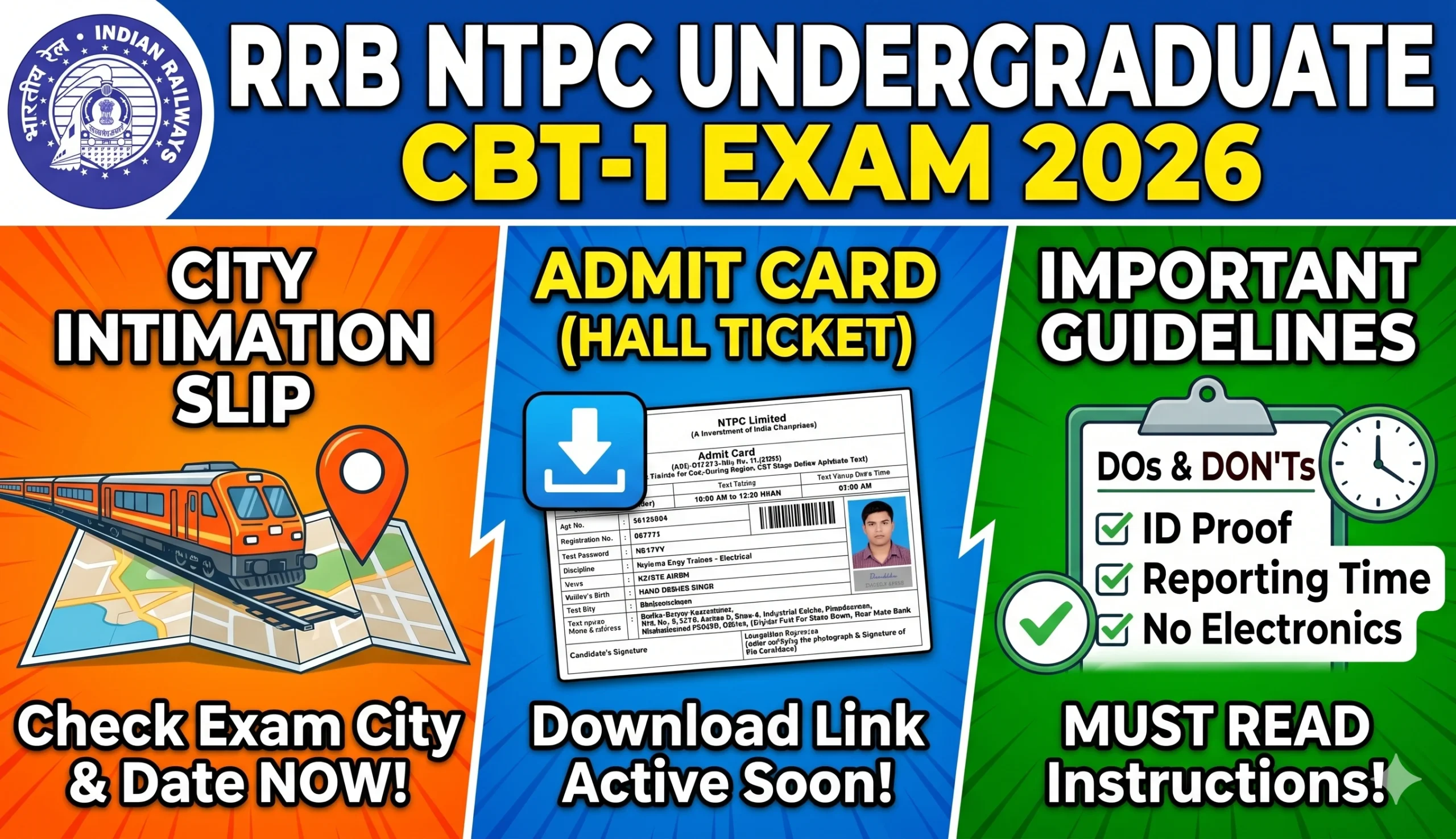 RRB NTPC Undergraduate CBT 1 Exam 2026 City Intimation Slip Admit Card Important Guidelines scaled Admit Card