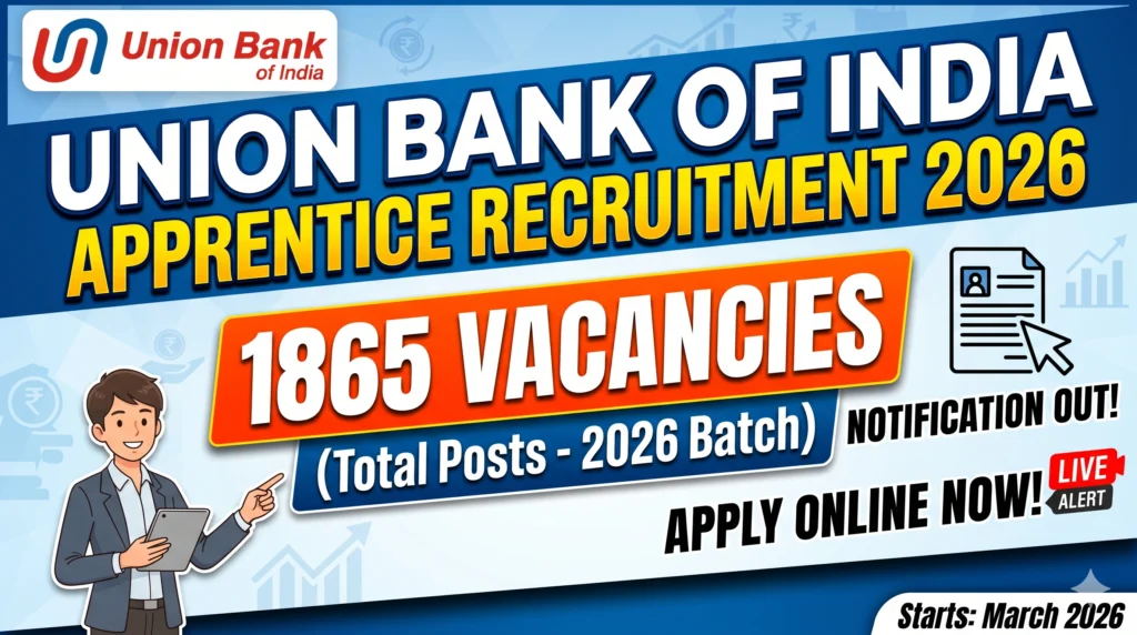 Union Bank of India Apprentice Recruitment 2026 Notification Out Apply Online for 1865 Vacancies Union Bank of India Apprentice Recruitment 2026 – 1865 Vacancies | Apply Online, Eligibility, Salary, Selection Process
