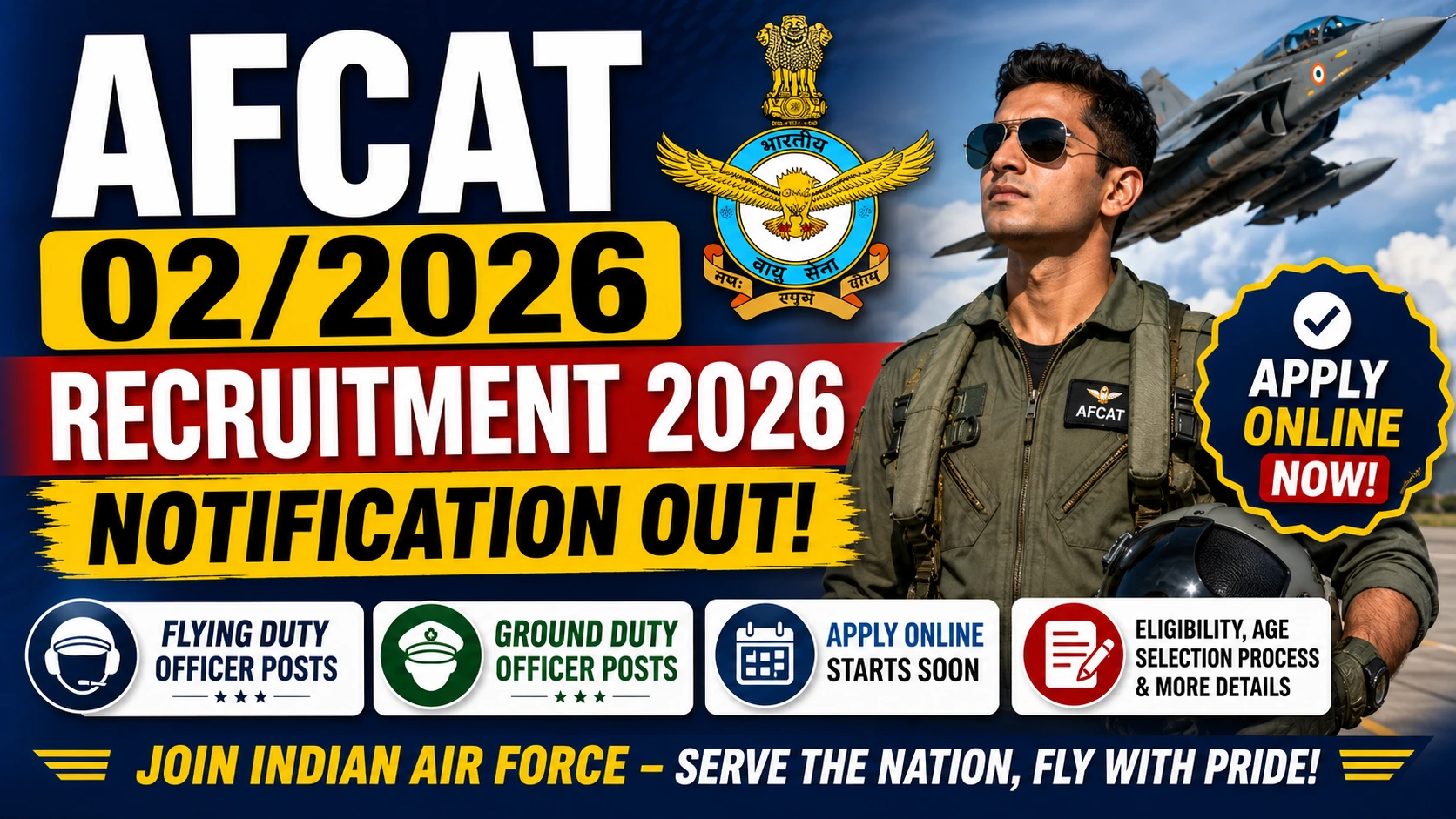 AFCAT 022026 Recruitment 2026 Notification Out – Apply Online for Flying Ground Duty Officer Posts Latest Job