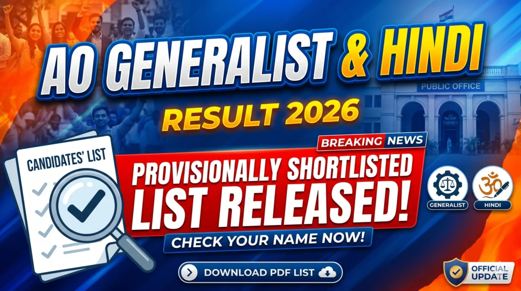 AO Generalist Hindi Result 2026 Provisionally Shortlisted Candidates List Released AO Generalist & Hindi Result 2026: Provisionally Shortlisted Candidates List Released