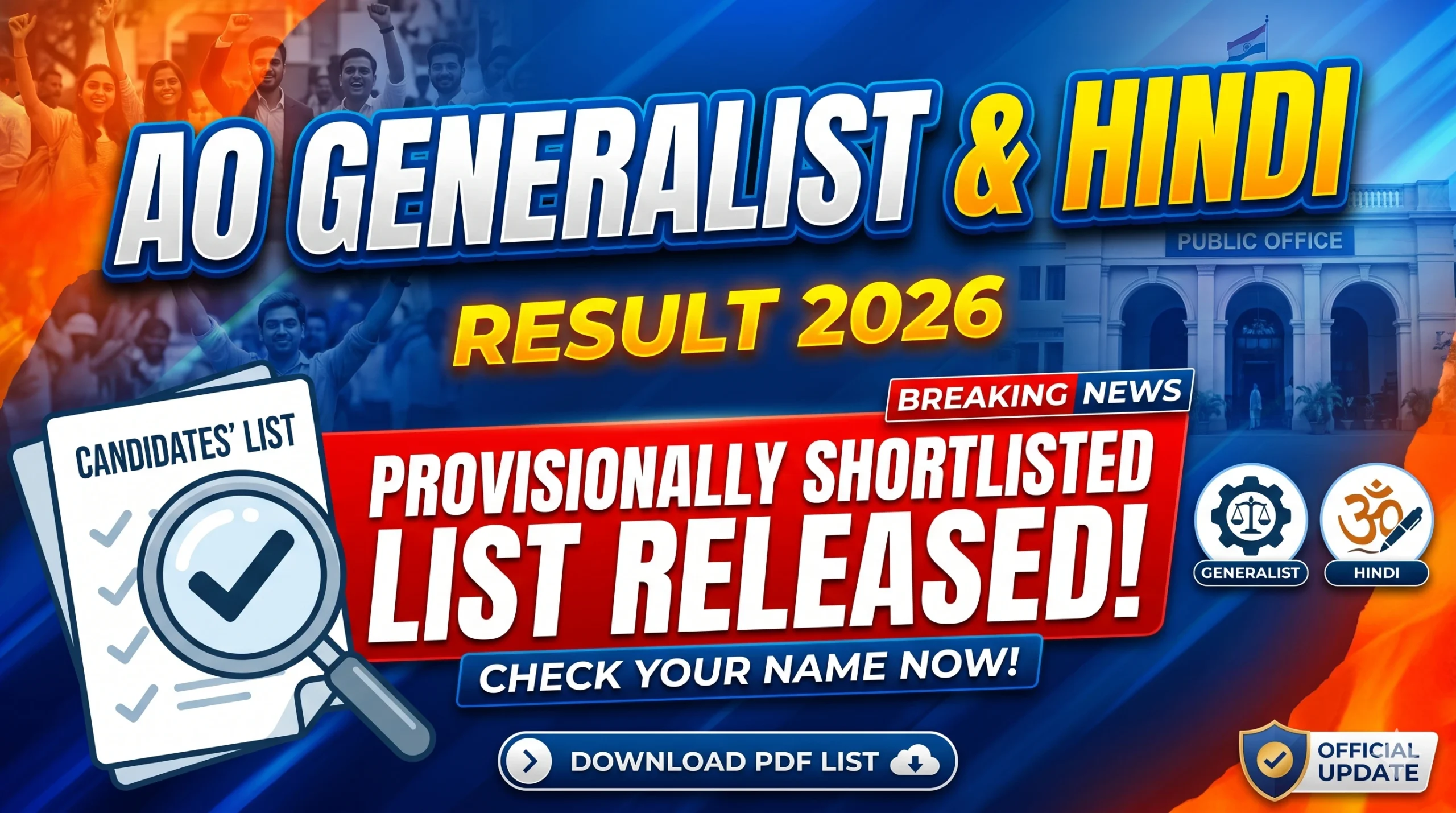 AO Generalist Hindi Result 2026 Provisionally Shortlisted Candidates List Released scaled Sarkari Result