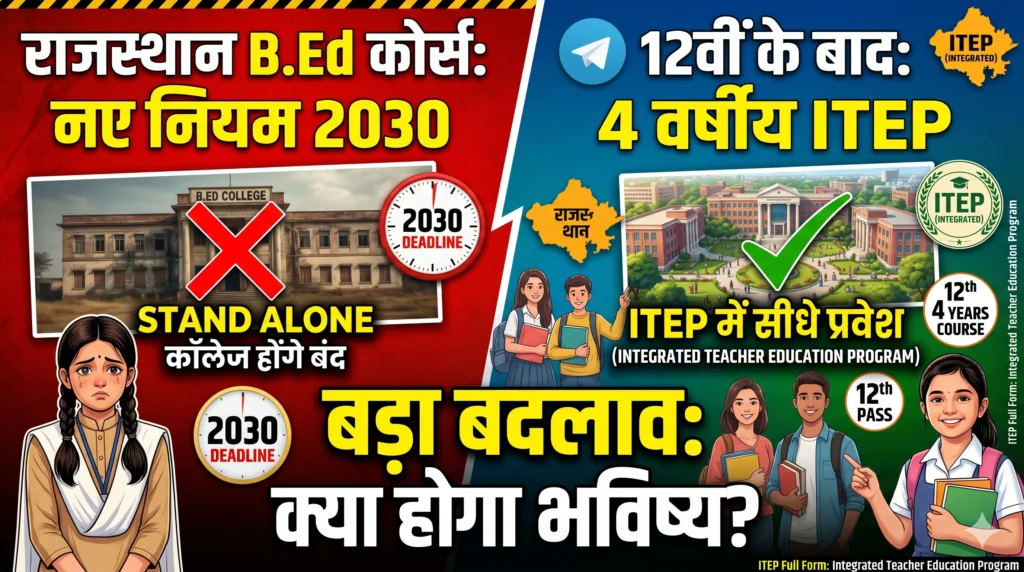 B.Ed Course New Rules Rajasthan B.Ed Course New Rules 2030: स्टैंड अलोन बीएड कॉलेज होंगे बंद, 12वीं के बाद मिलेगा 4 वर्षीय ITEP में प्रवेश