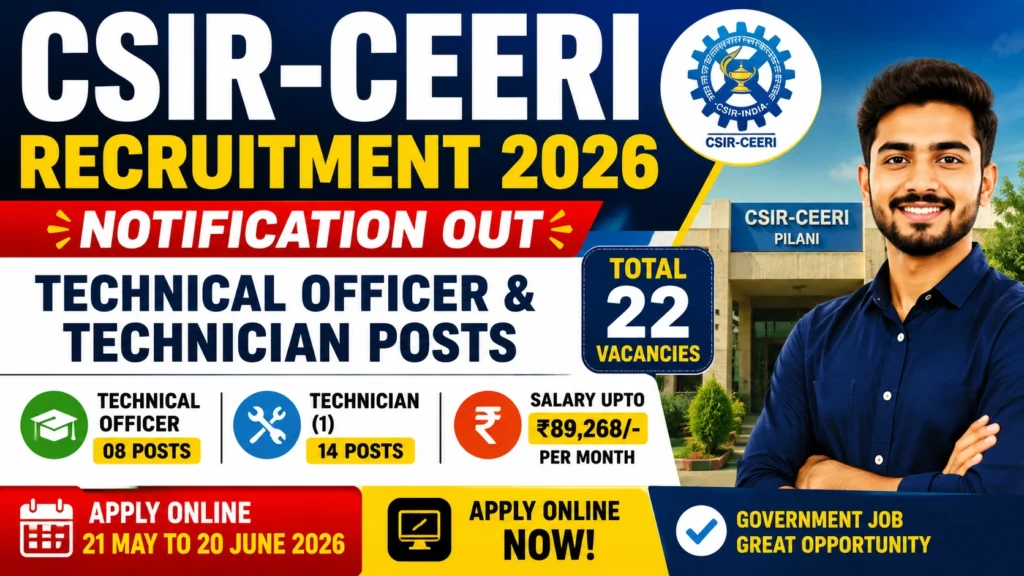 CSIR-CEERI Recruitment 2026 Notification Out – Apply Online for Technical Officer & Technician Posts 1 CSIR CEERI Recruitment 2026 Notification Out – Apply Online for Technical Officer Technician Posts CSIR-CEERI Recruitment 2026 Notification Out – Apply Online for Technical Officer & Technician Posts