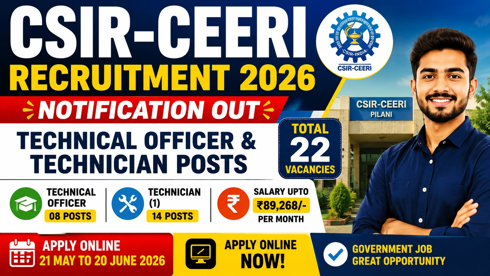 CSIR CEERI Recruitment 2026 Notification Out – Apply Online for Technical Officer Technician Posts Latest Job