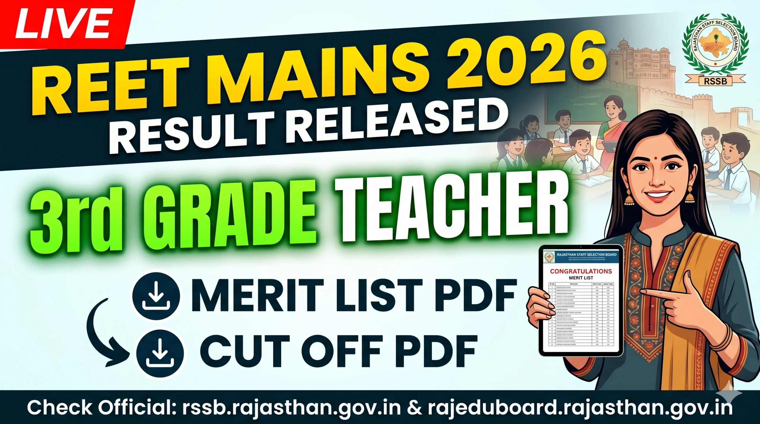 REET Mains Result 2026 Released Rajasthan 3rd Grade Teacher Merit List Cut Off PDF scaled Sarkari Result