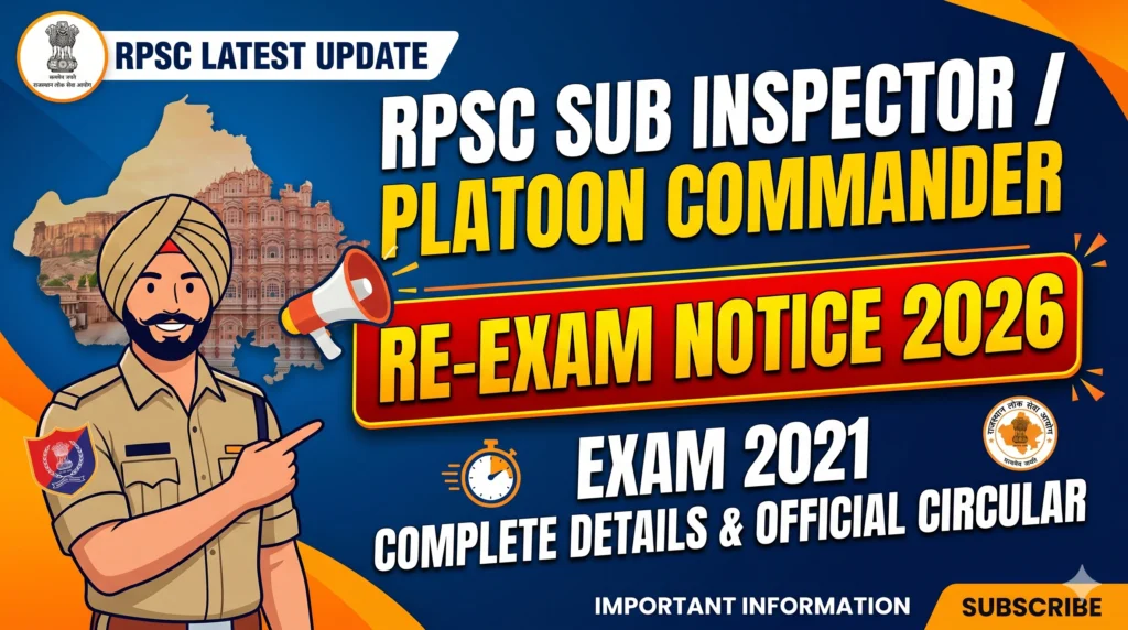 RPSC Sub Inspector Platoon Commander Exam 2021 Re Exam Notice 2026 RPSC Sub Inspector / Platoon Commander Exam 2021 Re-Exam Notice 2026
