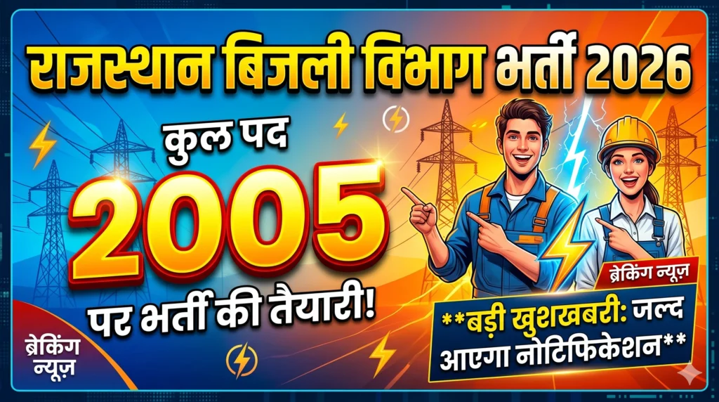 Rajasthan Bijli Vibhag Rajasthan Bijli Vibhag Bharti 2026: बिजली निगम में 2005 पदों पर भर्ती की तैयारी, जल्द जारी होगा नोटिफिकेशन