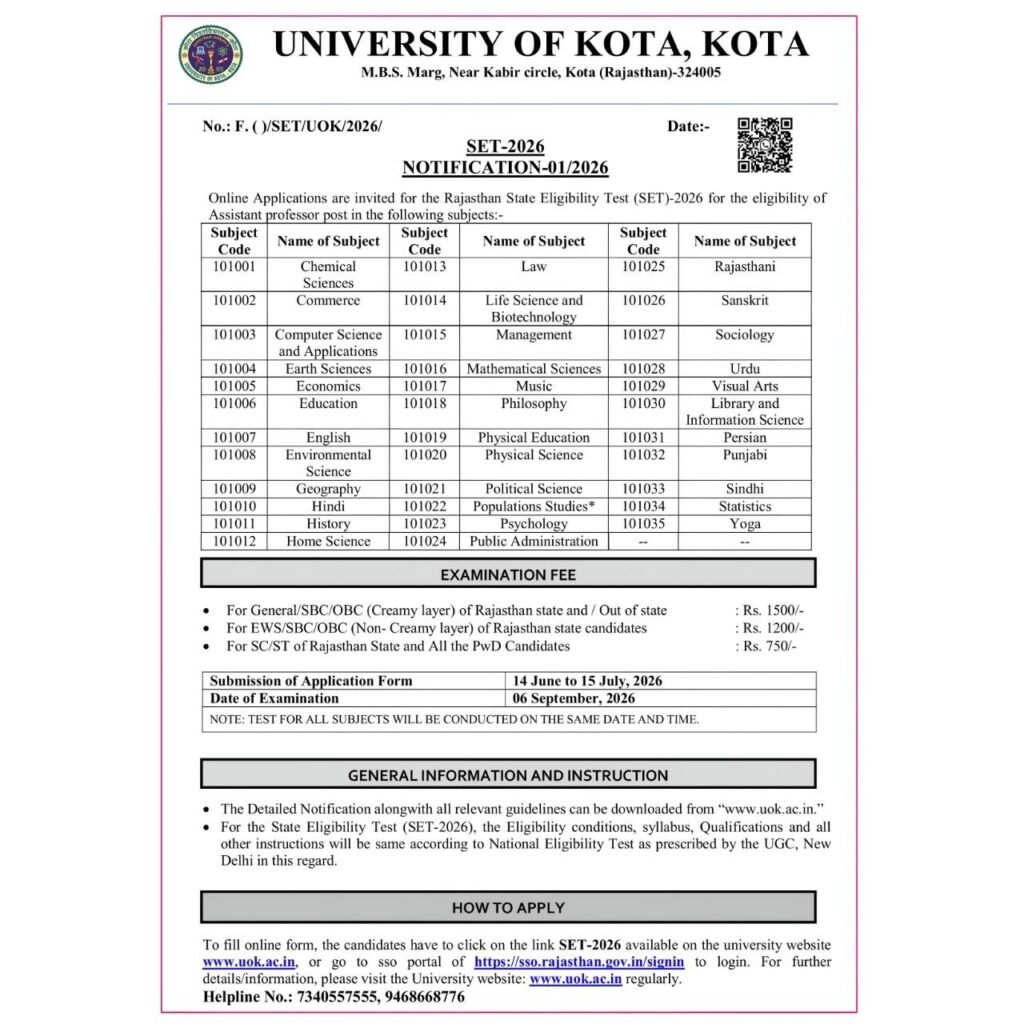 6194724227328446117 University of Kota SET 2026 Notification Released | Apply Online, Exam Date, Eligibility & Fee