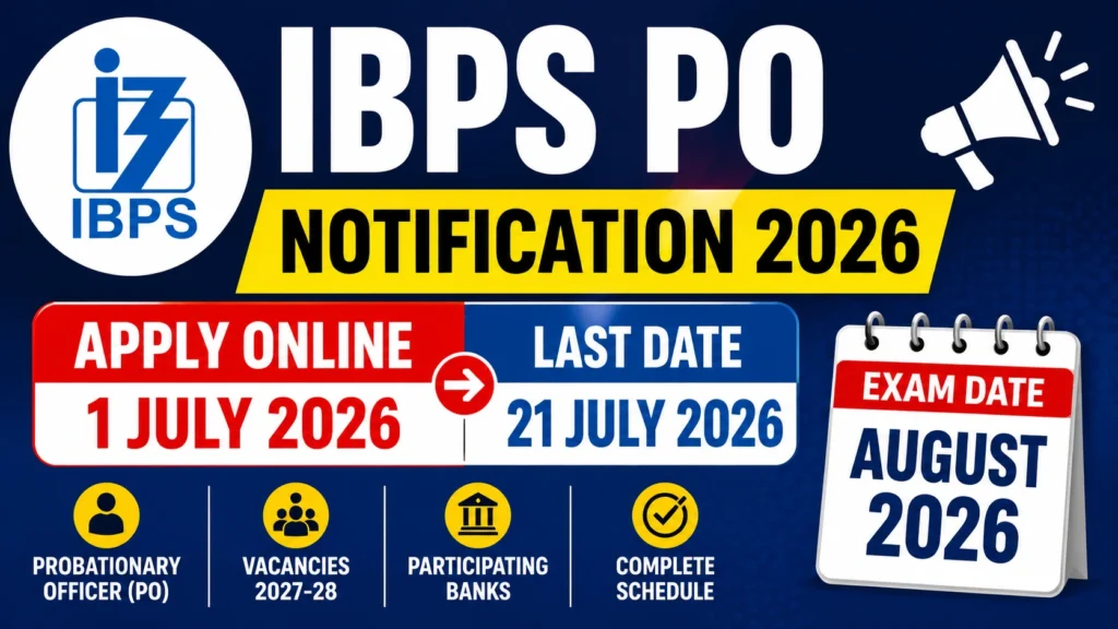 IBPS PO Notification 2026 Out Apply Onlin IBPS PO Notification 2026 Out: Apply Online from 1 July, Exam Date, Eligibility, Selection Process & Complete Schedule