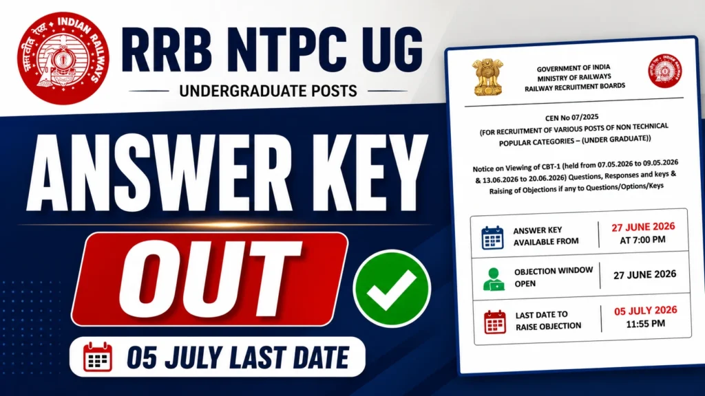 RRB NTPC Undergraduate AnsweR RRB NTPC Undergraduate Answer Key 2026 Released: Check CBT 1 Questions, Response Sheet & Raise Objection Till 05 July