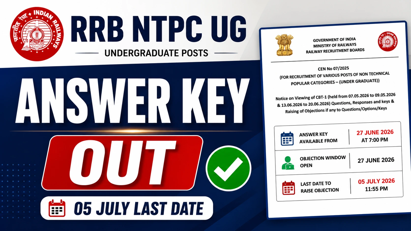RRB NTPC Undergraduate AnsweR Answer Key