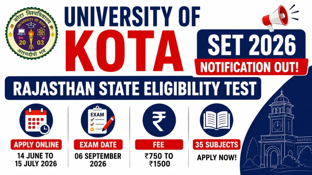 University of Kota SET 2026 University of Kota SET 2026 Notification Released | Apply Online, Exam Date, Eligibility & Fee