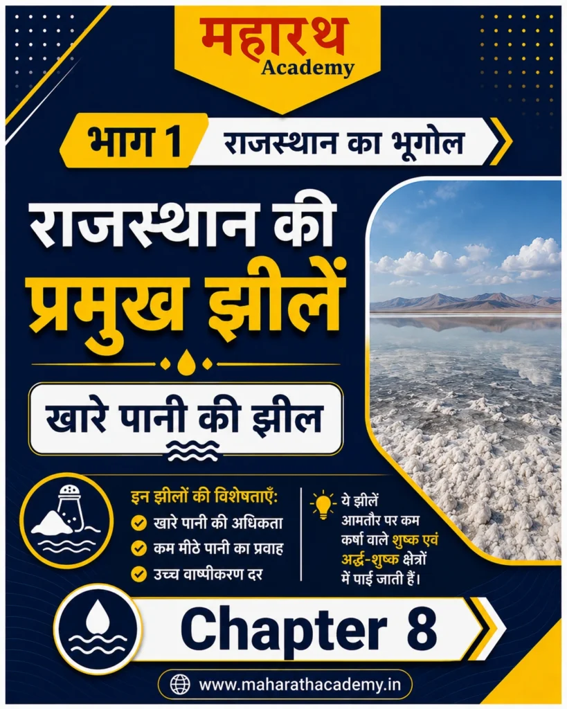 राजस्थान की प्रमुख झीलें – भाग 1 खारे पानी की झीलें Salt Water Lakes Rajasthan Geography Notes for RPSC CET REET Patwar 2026 राजस्थान की प्रमुख झीलें – भाग 1: खारे पानी की झीलें (Salt Water Lakes) | Rajasthan Geography Notes for RPSC, CET, REET & Patwar 2026