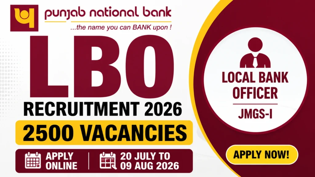 Punjab National Bank Local Bank Officer Recruitment 2026 Punjab National Bank Local Bank Officer Recruitment 2026 – Apply Online for 2500 LBO Vacancies, Eligibility, Salary, Exam Date & Notification PDF