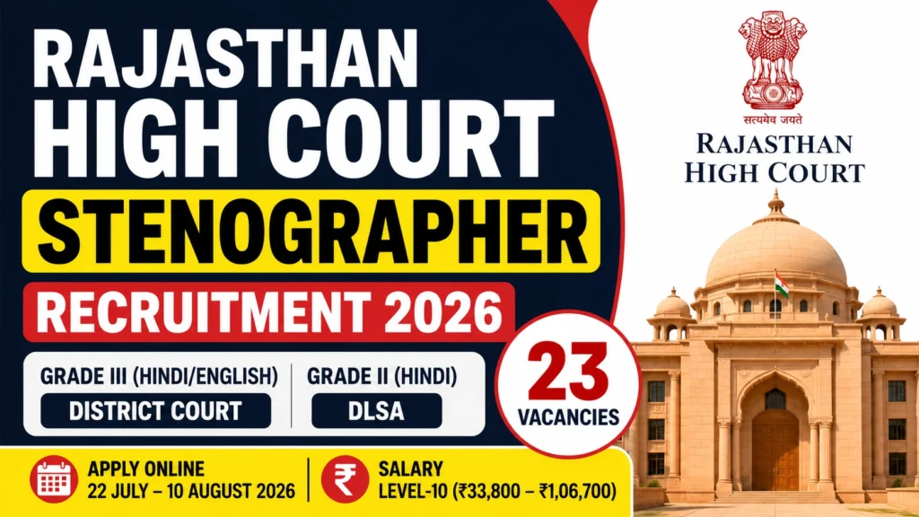 Rajasthan High Court Stenographer Recruitment 2026: Apply Online for Grade III & Grade II Vacancies 1 Rajasthan High Court Stenographer Recruitment 2026 Apply Online for Grade III Grade II Vacancies Rajasthan High Court Stenographer Recruitment 2026: Apply Online for Grade III & Grade II Vacancies