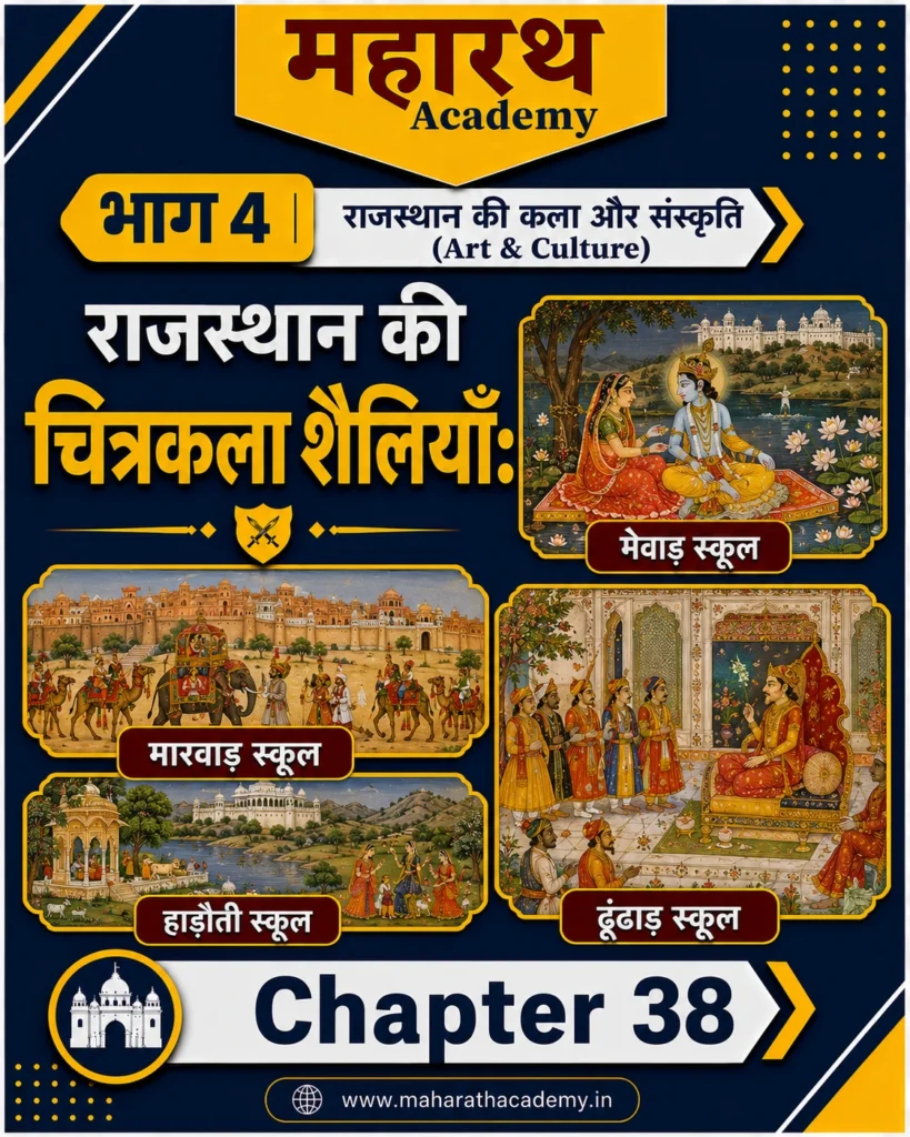 राजस्थान की चित्रकला शैलियाँ: मेवाड़, मारवाड़, ढूंढाड़ एवं हाड़ौती स्कूल | Rajasthan Art & Culture Notes for RPSC, CET, REET, Patwar, Police & All Competitive Exams 2026 1 राजस्थान की चित्रकला शैलियाँ मेवाड़ मारवाड़ ढूंढाड़ एवं हाड़ौती स्कूल राजस्थान की चित्रकला शैलियाँ: मेवाड़, मारवाड़, ढूंढाड़ एवं हाड़ौती स्कूल | Rajasthan Art & Culture Notes for RPSC, CET, REET, Patwar, Police & All Competitive Exams 2026