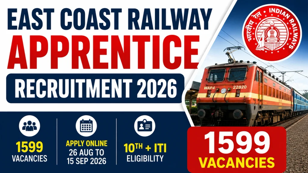 East Coast Railway Apprentice Recruitment 2026: 1599 Vacancies, Eligibility, Apply Online 1 East Coast Railway Apprentice Recruitment 2026 1599 Vacancies Eligibility Apply Online East Coast Railway Apprentice Recruitment 2026: 1599 Vacancies, Eligibility, Apply Online