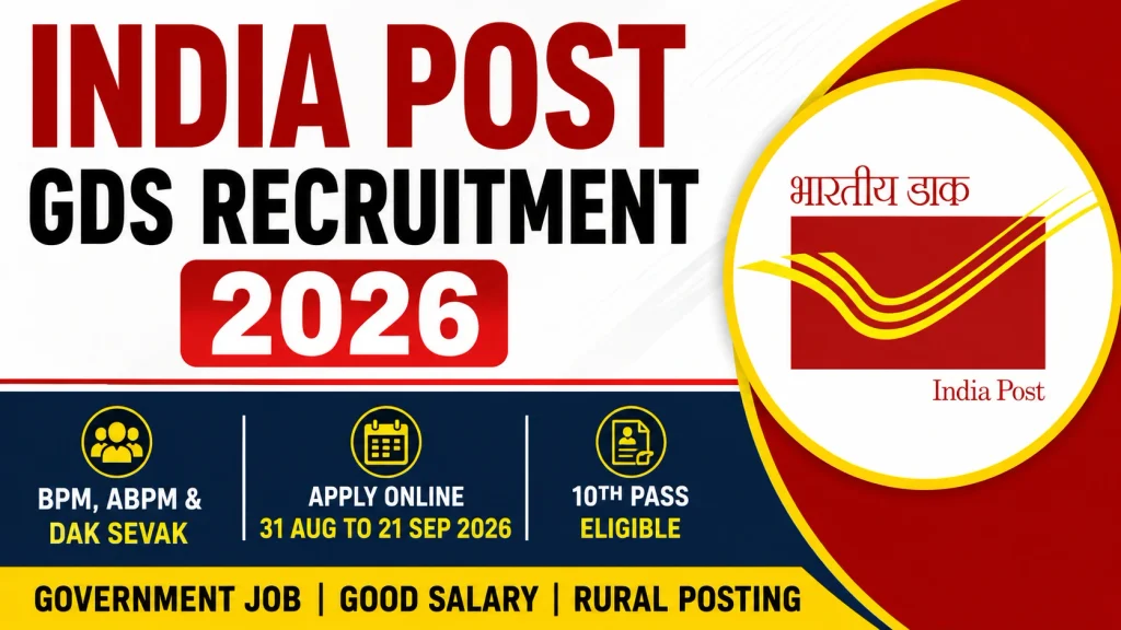 India Post GDS Recruitment 2026: Apply Online, Vacancy, Eligibility, Salary, Selection Process and Important Dates 1 India Post GDS Recruitment 2026 Apply Online Vacancy Eligibility Salary Selection Process and Important Dates India Post GDS Recruitment 2026: Apply Online, Vacancy, Eligibility, Salary, Selection Process and Important Dates
