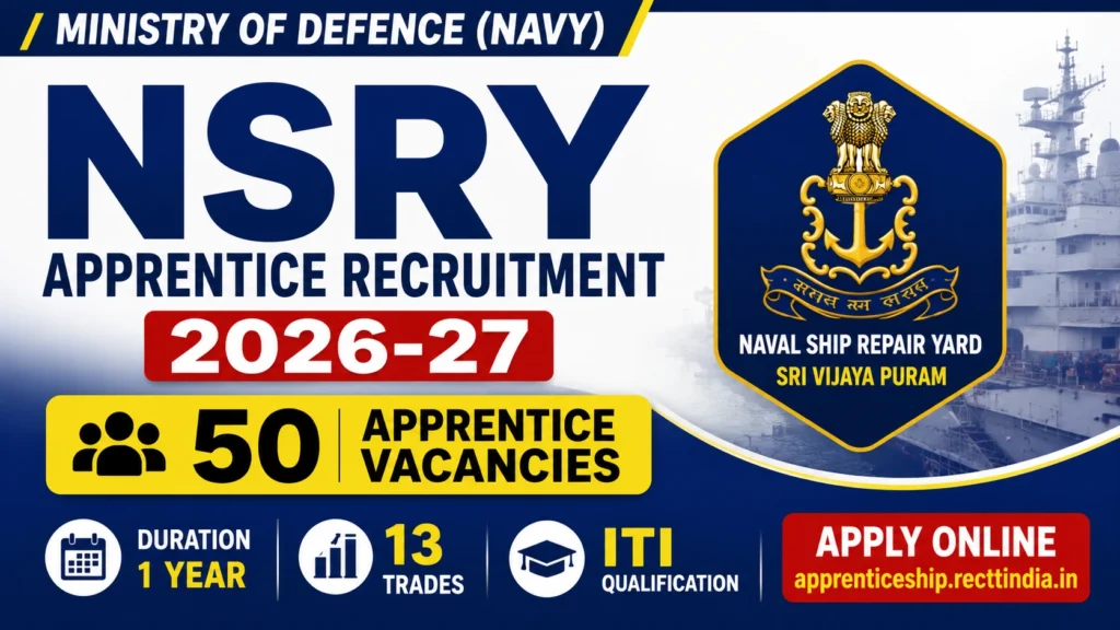 NSRY Apprentice Recruitment 2026 | 50 Vacancy | ITI Pass | Indian Navy Apprentice Bharti 2026 1 NSRY Apprentice Recruitment 2026 50 Vacancy ITI Pass Indian Navy Apprentice Bharti 2026 NSRY Apprentice Recruitment 2026 | 50 Vacancy | ITI Pass | Indian Navy Apprentice Bharti 2026