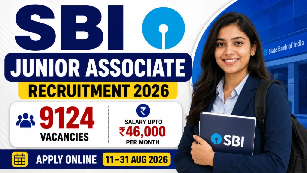 SBI Junior Associate Recruitment 2026 SBI Junior Associate Recruitment 2026: 9124 Vacancy, Salary, Eligibility, Exam Date & Apply Online