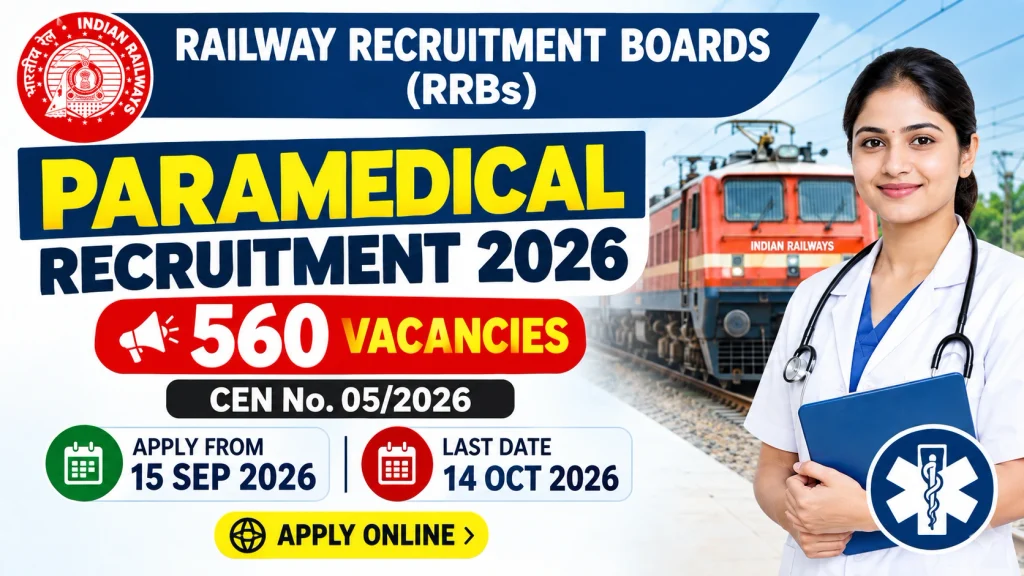 RRB Paramedical Recruitment 2026 RRB Paramedical Recruitment 2026: 560 Vacancies, CEN 05/2026 Notification, Apply Online, Dates, Eligibility