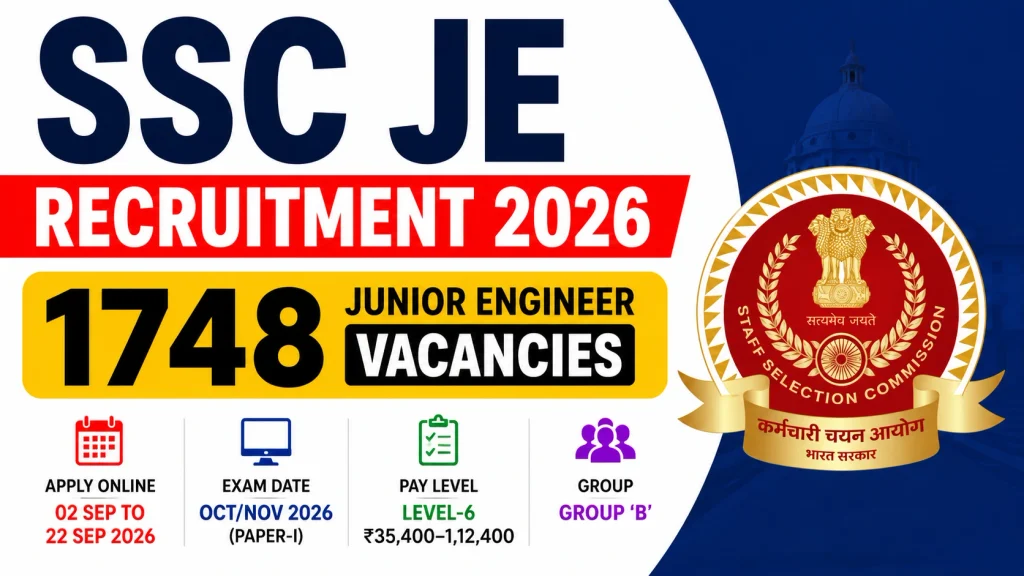 SSC JE Recruitment 2026 SSC JE Recruitment 2026: 1748 Junior Engineer Vacancy, Apply Online, Eligibility, Exam Date, Salary and Selection Process